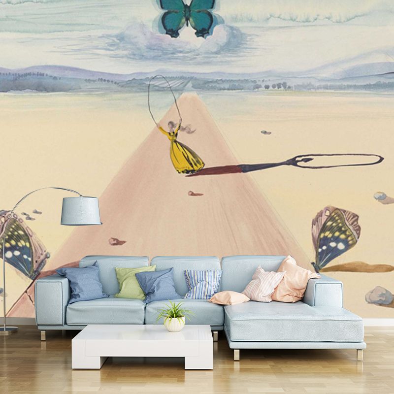 Beige Road with Butterflies Mural Stain-Resistant Wall Decor for Ceiling, Made to Measure