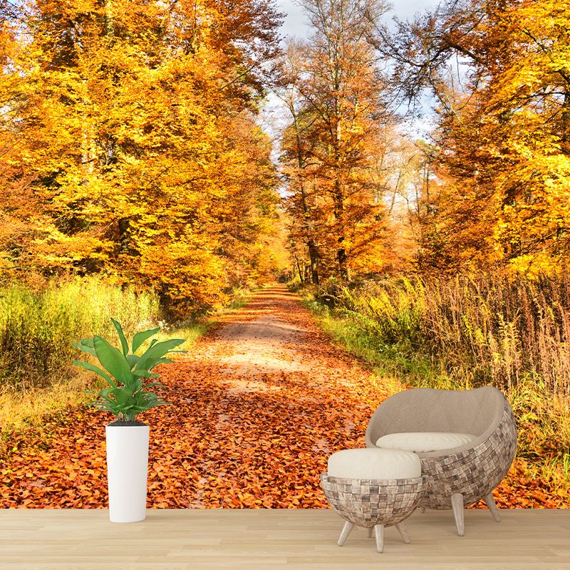 Forest Yellow Trees Customized Wall Covering for Sitting Room, Moisture Resistant