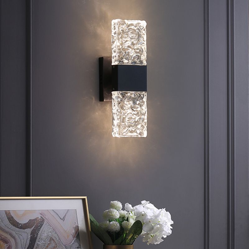 Nordic Style Metal Wall Light Cuboid LED Wall Sconce with Crystal for Bedroom