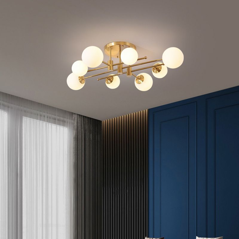 Glass Bubble Semi Mount Lighting Minimalist Style Semi Flush Ceiling Light in Gold
