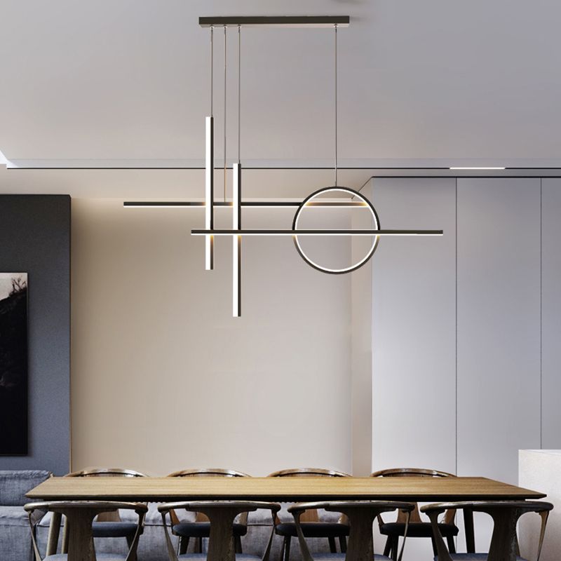 5-Light Geometric Island Lights Contemporary Metal Island Ceiling Light in Black