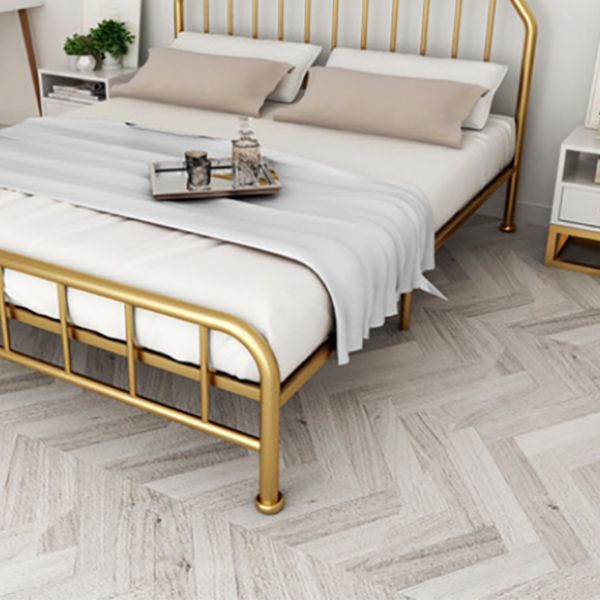 Metal Open-Frame Bed Scooped Solid Color Slat Bed with Custom Gold Leg