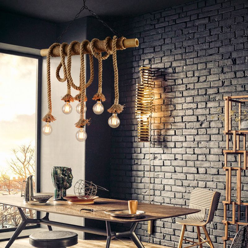 Industrial Style Island Lights Metal 3/6/8 Lights Pendant Light in Brown