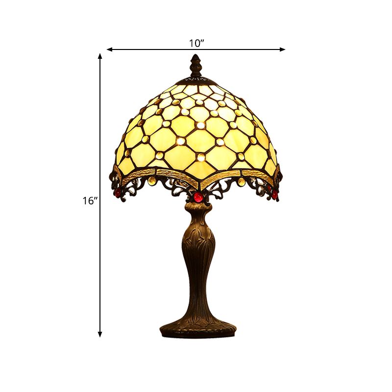 Wave-Trim Fishscale Table Lamp 1 Bulb Tan Glass Baroque Nightstand Light in Dark Brown for Living Room