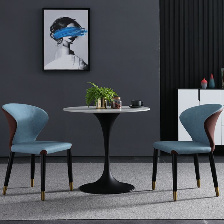 Contemporary Style Sintered Stone Dining Table Metallic Tulip Base Round Table for Home