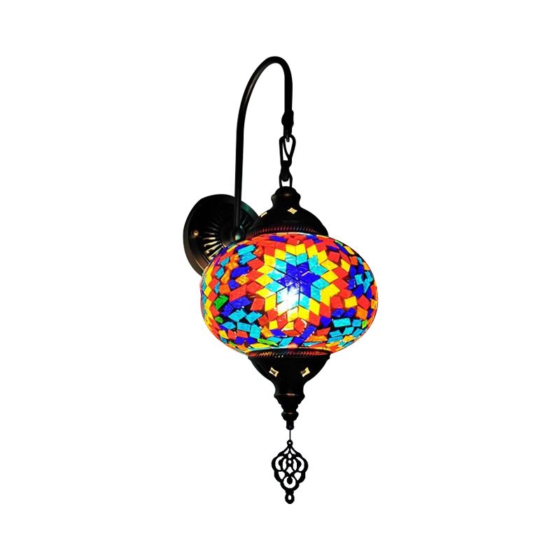 Decorative Sphere Wall Light Fixture 1 Bulb Stained Art Glass Wall Sconce Lamp in Red/Purple/Gold for Bedroom