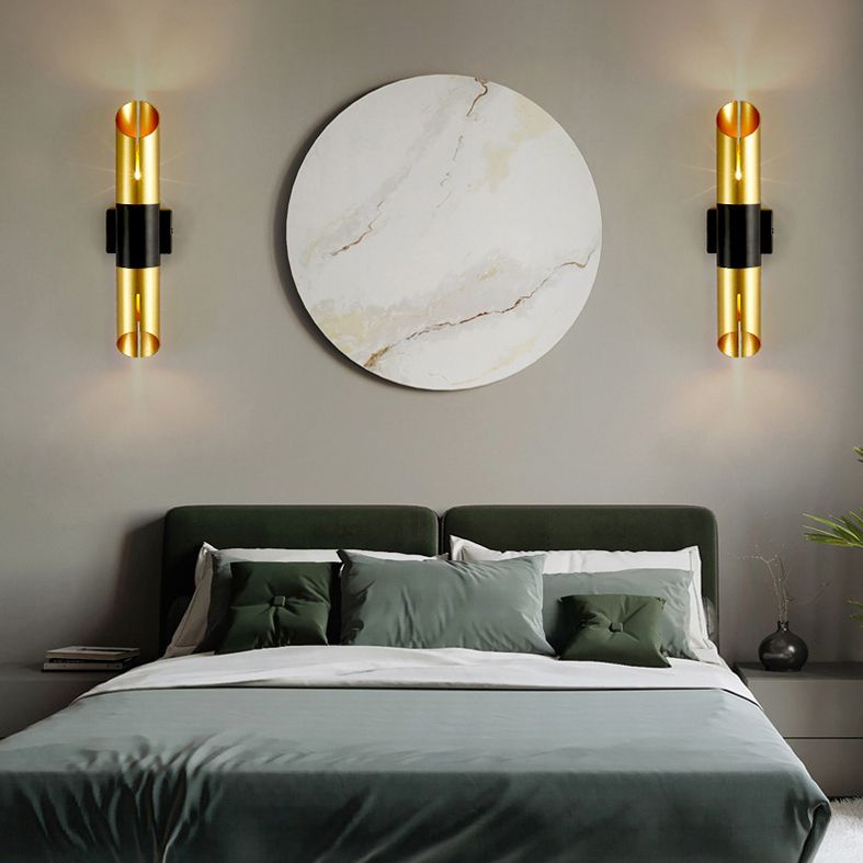 Frosted Gold Post-modern Style Wall Lamp 14" H Tube Shaped Metal Sconce Lights for Aisle Corridor