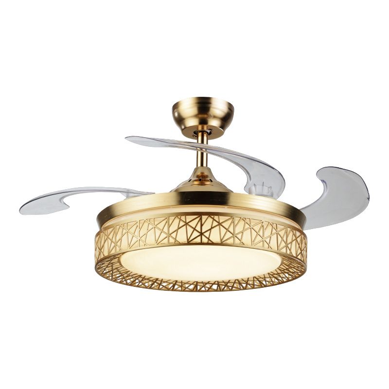 Gouden nestvormige 4 messen semi-flush mount eenvoudige led metallic plafondventilator licht, 19 "breed