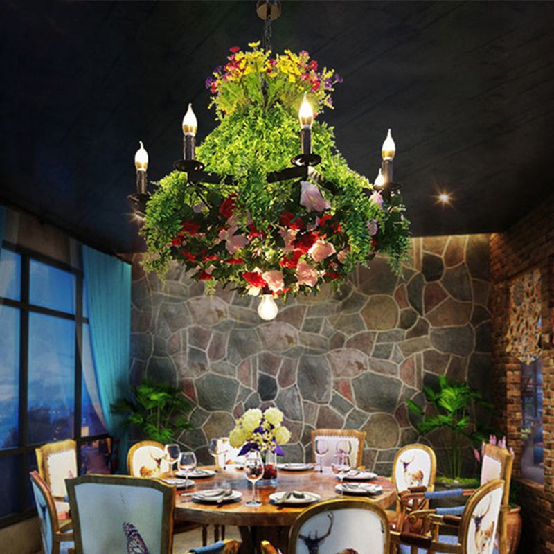 12 Bulbs Candle Pendant Chandelier Industrial Green Metal LED Plant Suspension Lighting Fixture