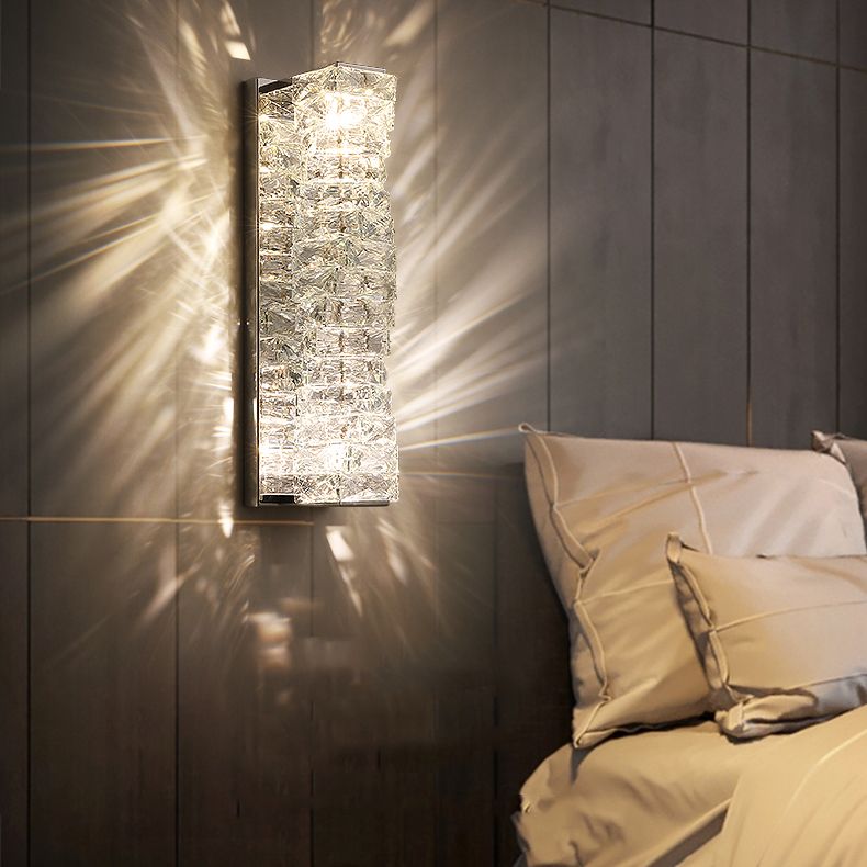 Modern Style Wall Sconce 1-Light Wall Mount Lamp with Crystal Shade for Bedroom