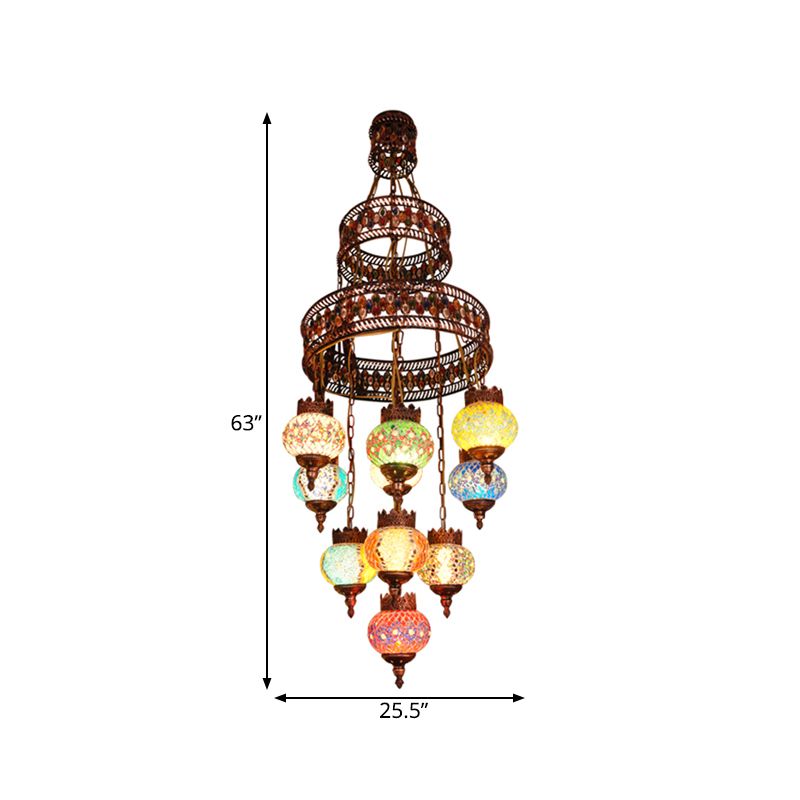 Lantern Bedroom Pendant Lighting Bohemia Stained Glass 10 Lights Purple Chandelier Light