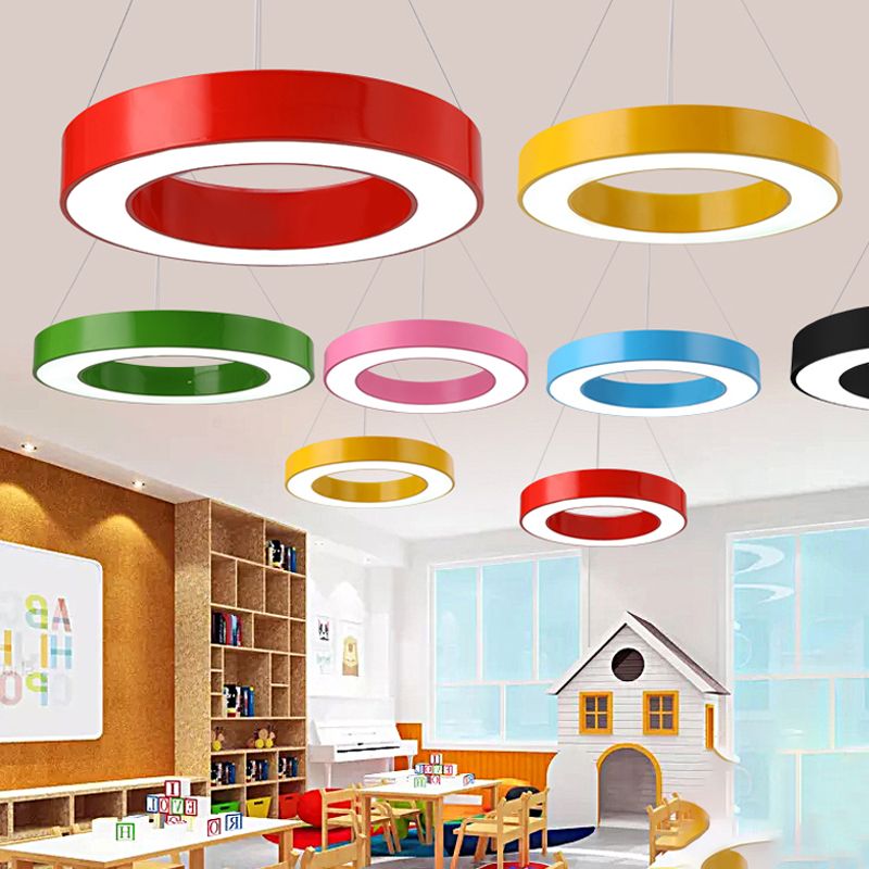 Modern Bedroom Pendant Light, Acrylic O Shape Hanging Fixture for Kids with 31.5" Adjustable Cord