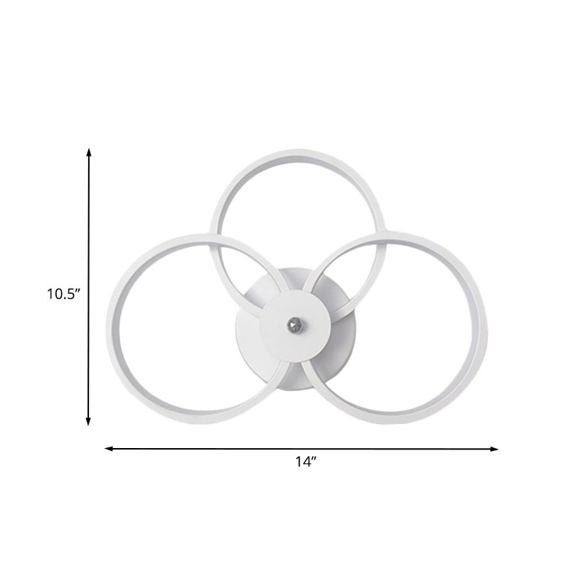 White Finish 3-Ring Sconce Light Fixture Minimalist LED Acrylic Wall Mounted Lamp in Warm/White Light