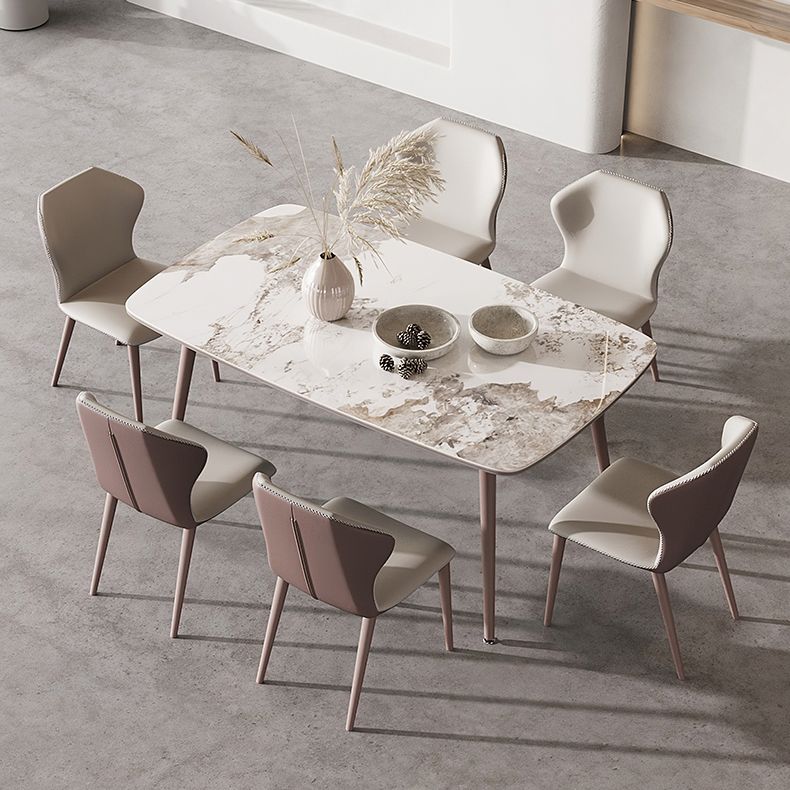 Metal Traditional Luxury Rectangle Dining Table Sintered Stone Top Table with 4 Legs