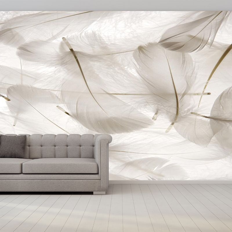 Water Resistant Feather Wall Mural Decal Full Size Modernist Wall Art for Bedroom