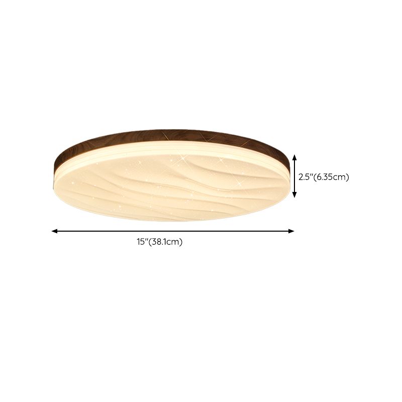 Brown Wood Modern Flush Mount Geometric Shape Ceiling Light with Acrylic Shade for Bedroom