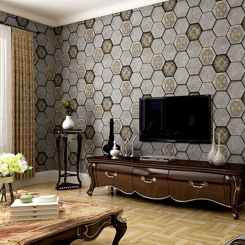 Wall Covering Modern Honeycomb and Medallion Teenage Dark Color Wallpaper, Waterproof