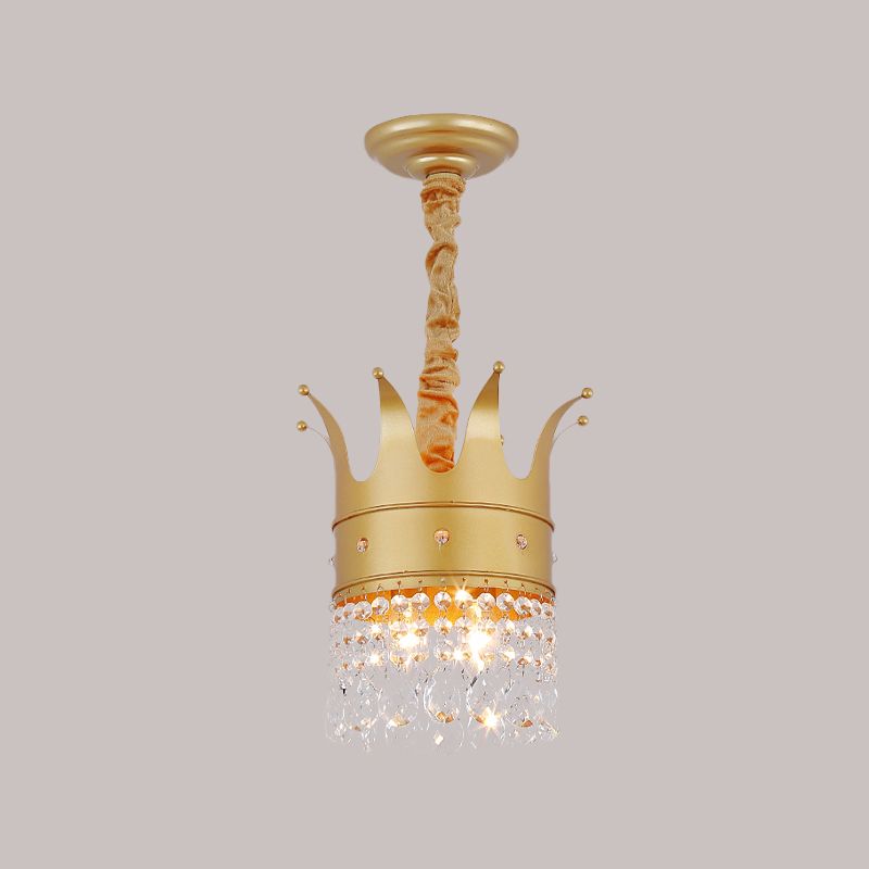 Gold Finish Crown-Like Ceiling Chandelier Kids 2/4/5 Bulbs Metal Suspension Light with Crystal Accent