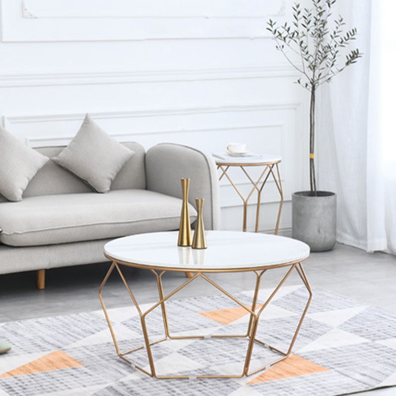 White Marble Frame 1 Coffee Table Modern Round Table for Living Room