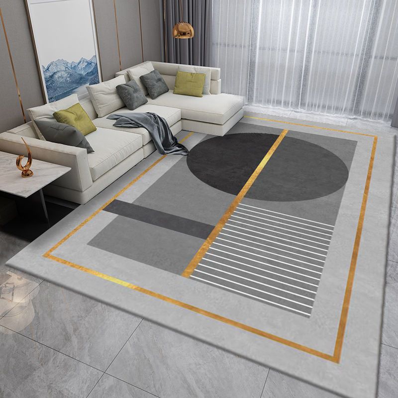 Light Gray Modern Rug Polyester Streak Rug Washable Rug for Drawing Room