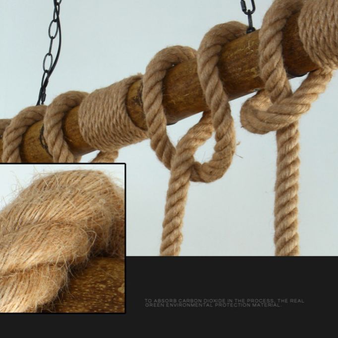 Rope Cage Shade Island Light Fixture Retro Style Restaurant Chandelier Light Fixture in Beige