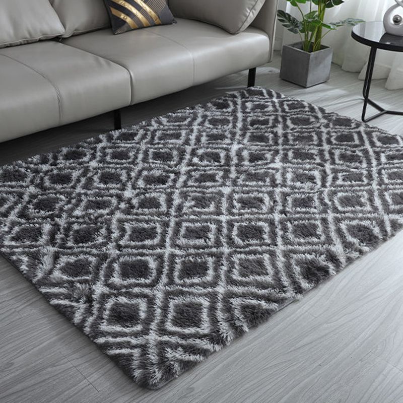 Contemporary Trellis Pattern Area Rug Aesthetic Soft Shag Indoor Carpet Polyester Non-Slip Backing Carpet for Home Decor
