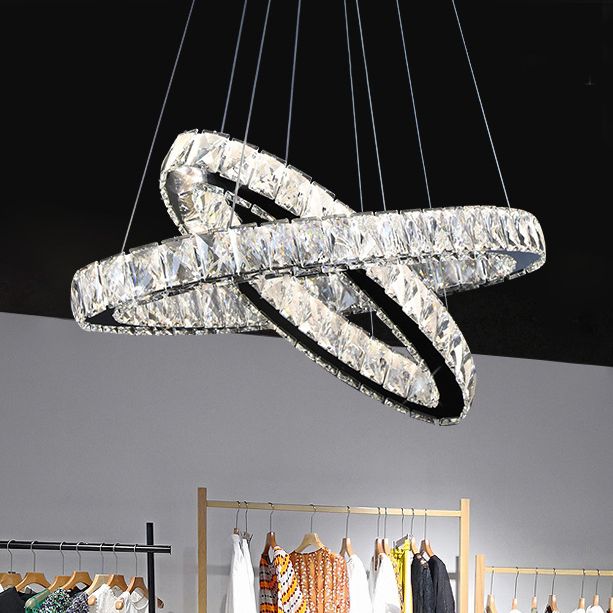 2-Tier Circular Carousel LED Pendant Lamp Modern Minimalist Prismatic Crystal Living Room Hanging Ceiling Light