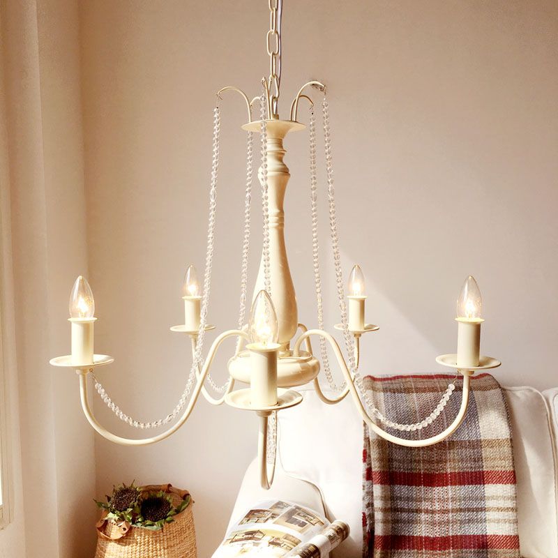 K9 Crystal Ivory Hanging Chandelier Scrolled Arm 5 Lights Traditionalism Down Lighting Pendant for Living Room