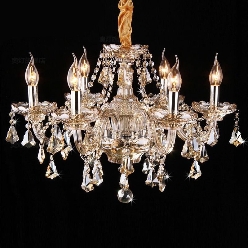Candlestick Bedroom Suspension Lamp Traditional Cognac Glass Crystal Chandelier Light Fixture