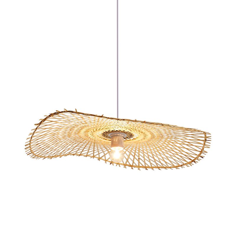 Flat Pendant Lighting Japanese Bamboo 14"/18"/21.5" Wide 1 Bulb Khaki Ceiling Suspension Lamp