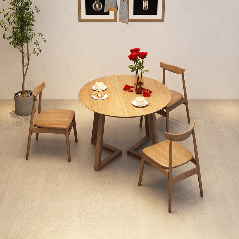 Modern Dining Set 1/2/4 Pcs Solid Wood Dining Table and Chairs in Brown