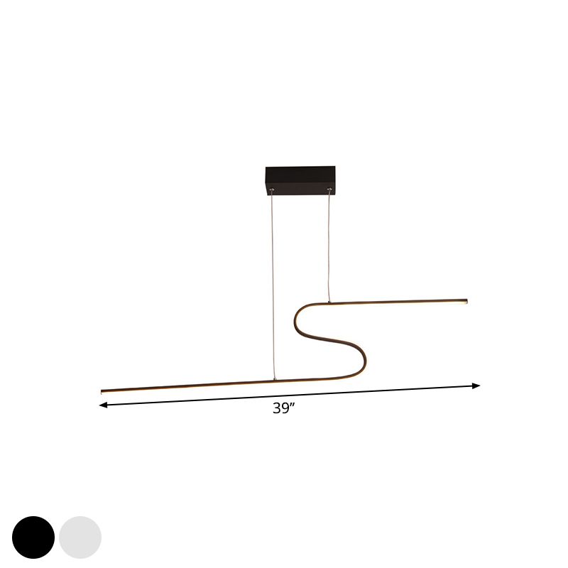 Minimal en forme de Z île linéaire Light Light Metallic Dining Salle LED suspension suspendue en lumière chaude / blanche, noir / blanc