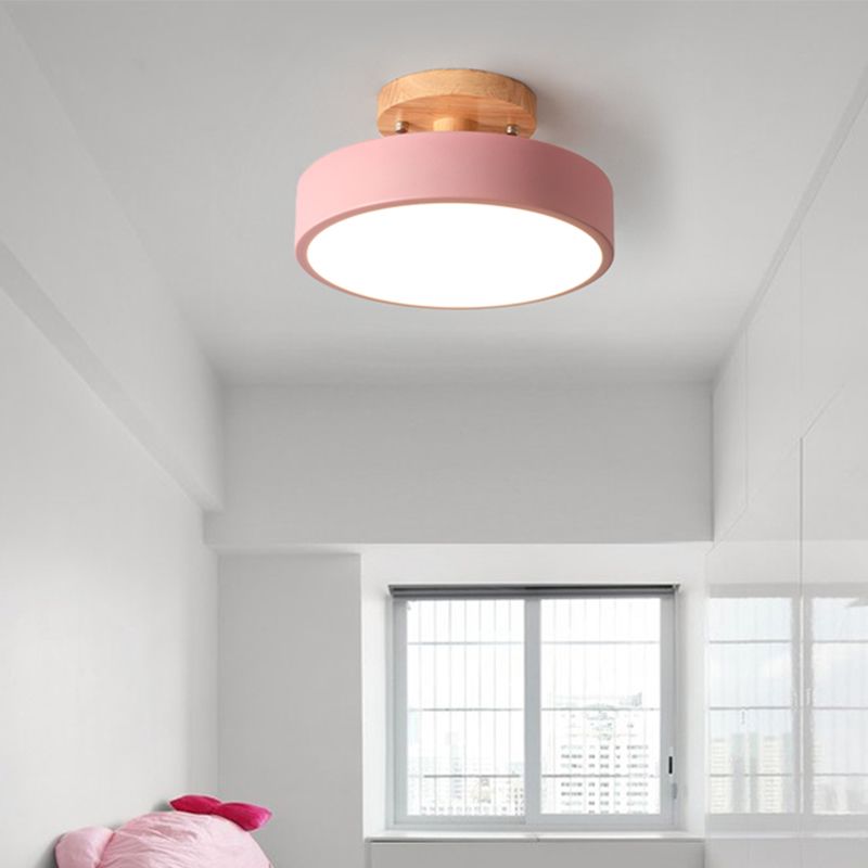 Lámpara de techo LED para pasillo Simplicity, iluminación de montaje semiempotrado de madera con pantalla acrílica redonda
