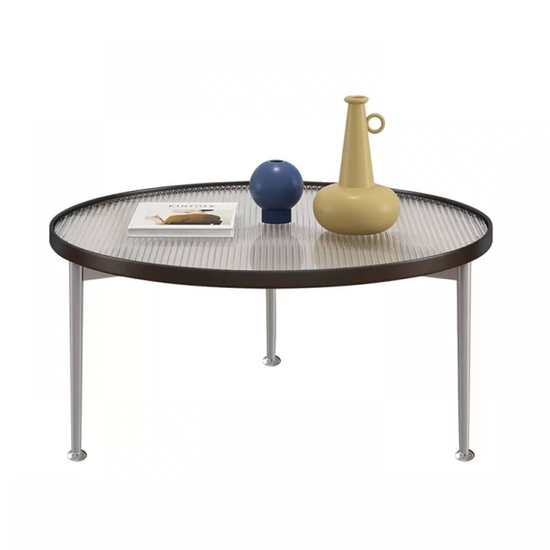 Contemporary Round Glass to Table with 3 Iron Legs Coffee Cocktail Table