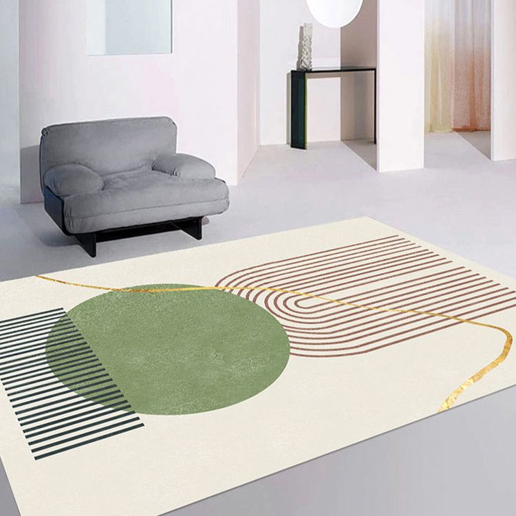 Green Modern Area Rug Color Block Polyester Rug Non-Slip Backinng Carpet for Living Room