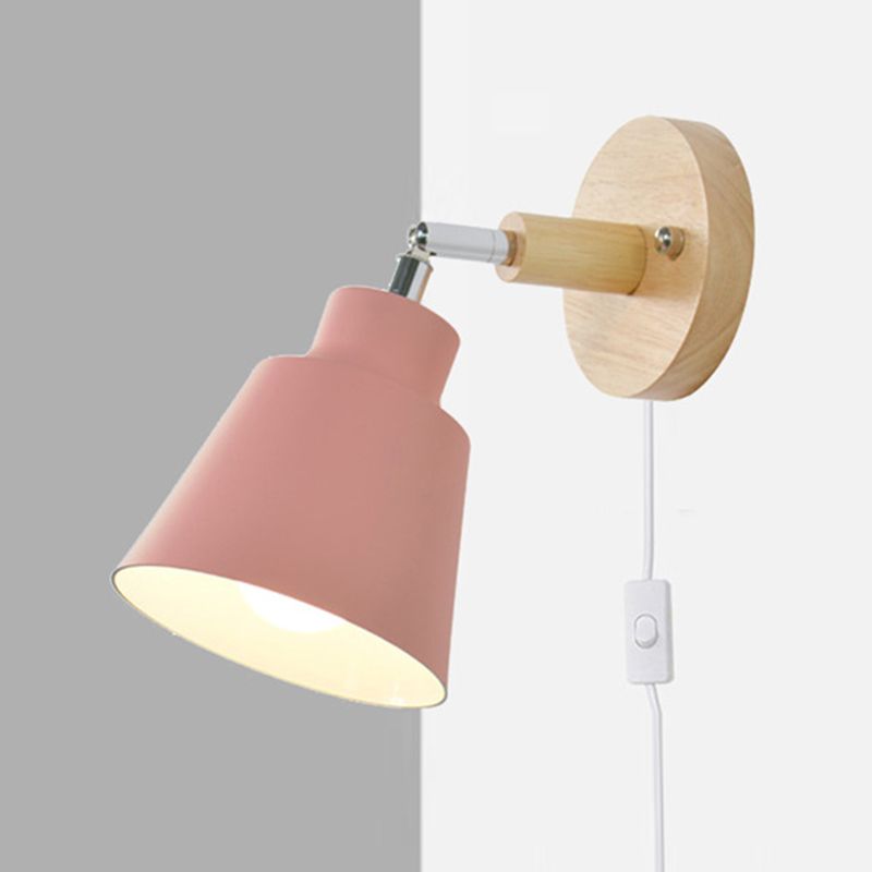 Lámpara de pared enchufable de madera macarrosa 1 cabezal de la luz de la pared del dormitorio
