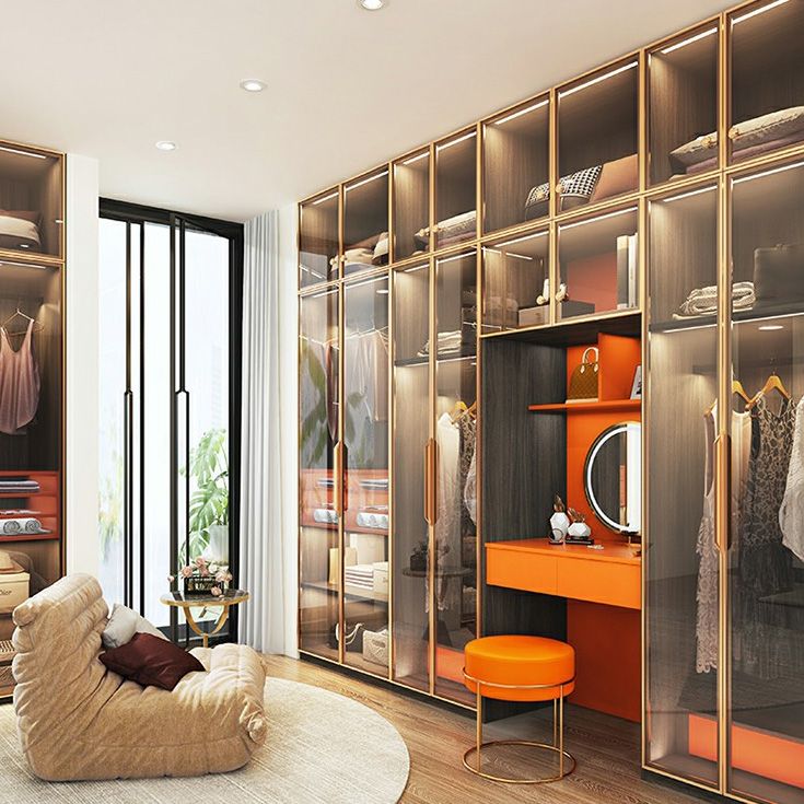 Modern Black Wardrobe for Home Mirrored Finish Cabinet with Glass Doors