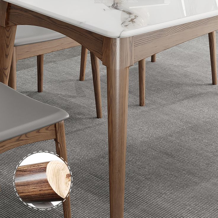 Table à manger rectangulaire en pierre frittée, Style simple, Base en bois de frêne, pour la maison