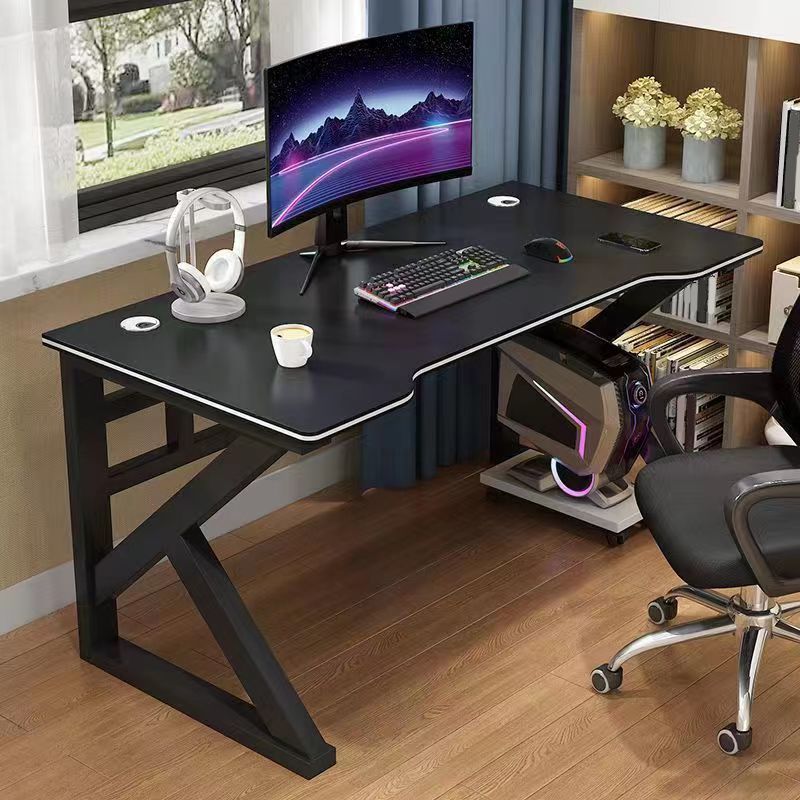 Contemporary Gaming Desk Antique Finish Wooden Office Desk with Metal Legs