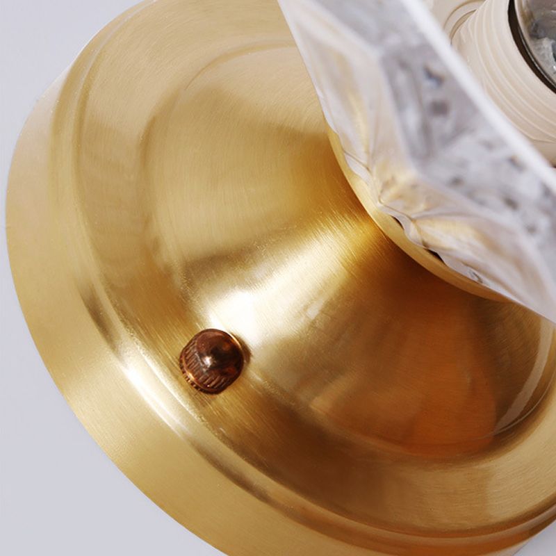 1 Bulb Cone Semi Flush Light Traditionary Ribbed Glass Ceiling Mounted Fixture in Brass for Bedroom