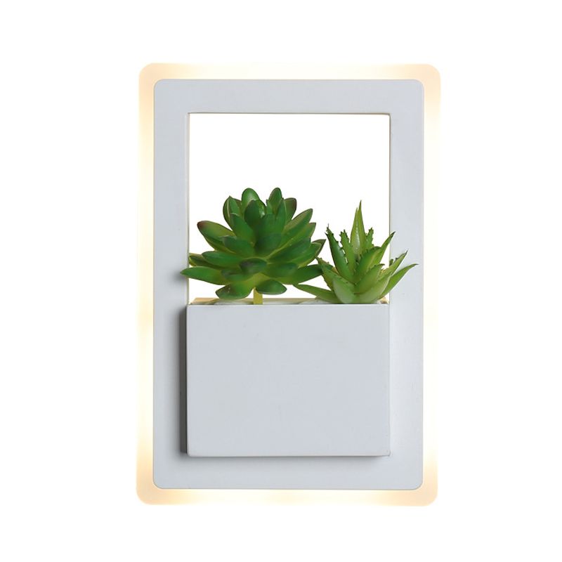 White LED Wall Lighting Minimalist Acrylic Rectangle Wall Sconce with Plant Decoration for Bedroom, Warm/White Light