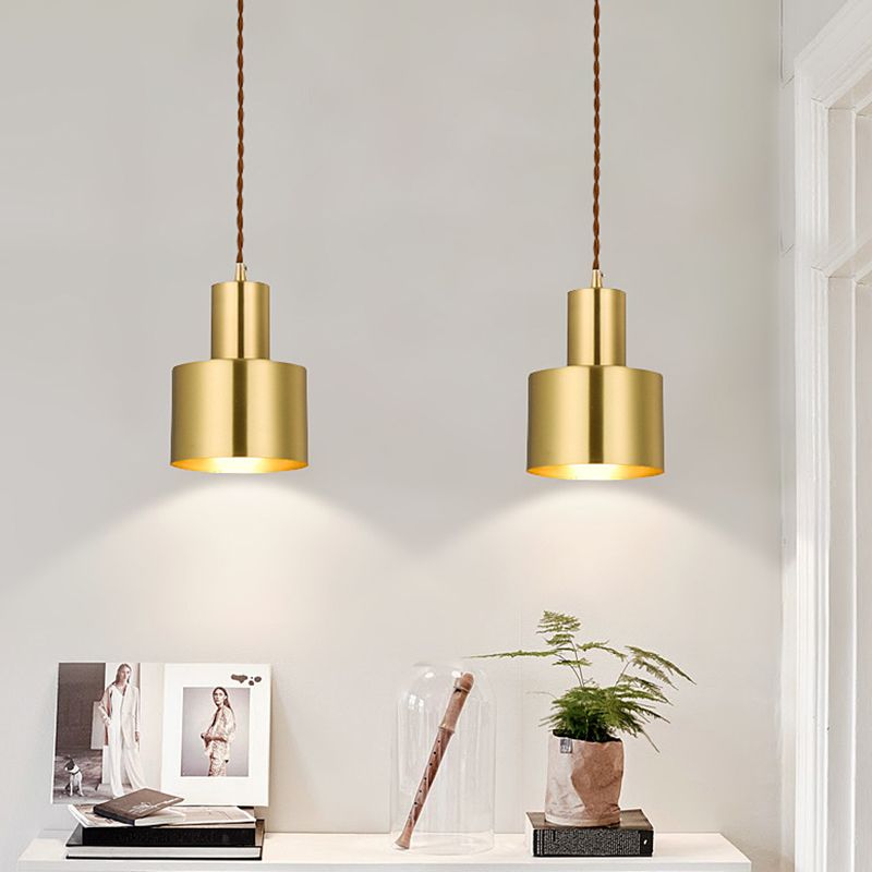 Post-Modern Cylindrical Shape Pendant Light Brass 1 Light Small Suspension Light  for Living Room