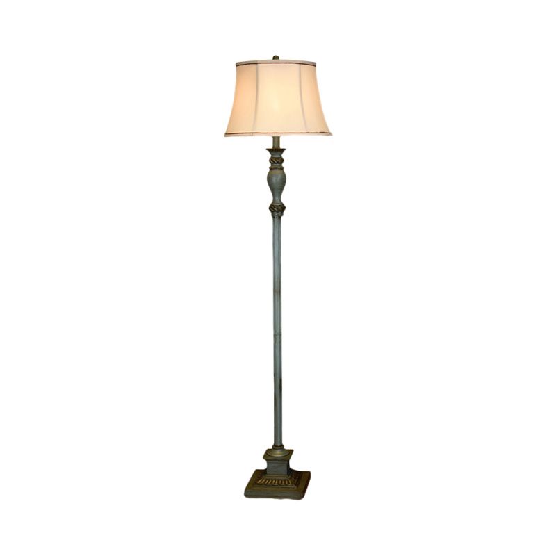 Retro Square Pedestal Standing Light 1 Bulb Resin Floor Lamp in Pewter with Fabric Shade