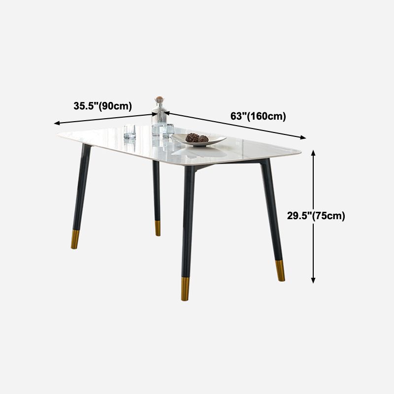 Rectángulo 4 patas mesa de lujo tono blanco mesa fija de piedra sinterizada