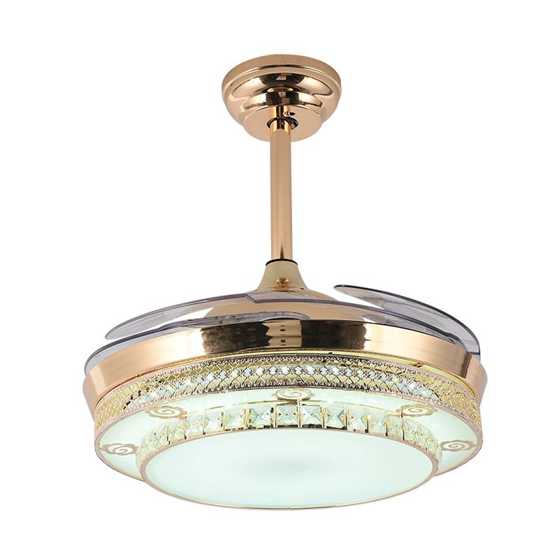 Gouden ronde LED-plafondventilator Licht Minimale wandregeling/afstandsbediening/frequentie Converteerbare kristal semi-montagelamp in wit/kleurveranderend licht