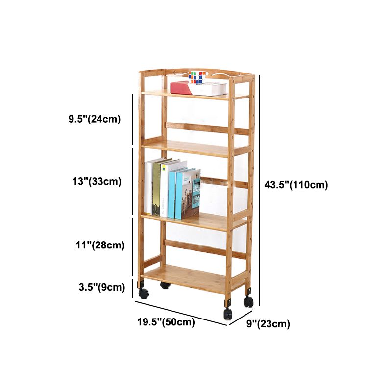 Natural Urban Etagere Bookshelf Manufactured Wood Bookcase with Caster Wheels