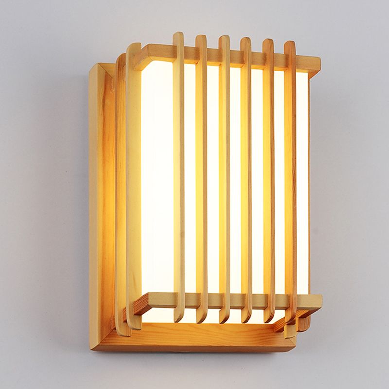 Japanese Style Wooden Wall Light Cuboid LED Wall Lamp with PVC Shade for Living Room