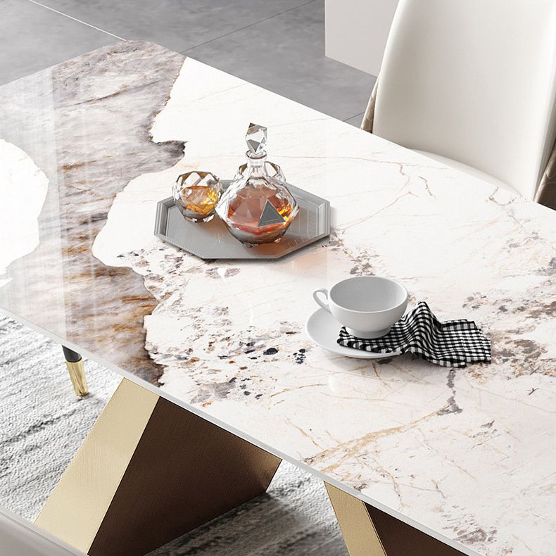 Mesa de comedor rectangular de lujo tradicional mesa sinterizada con pedestal doble dorado