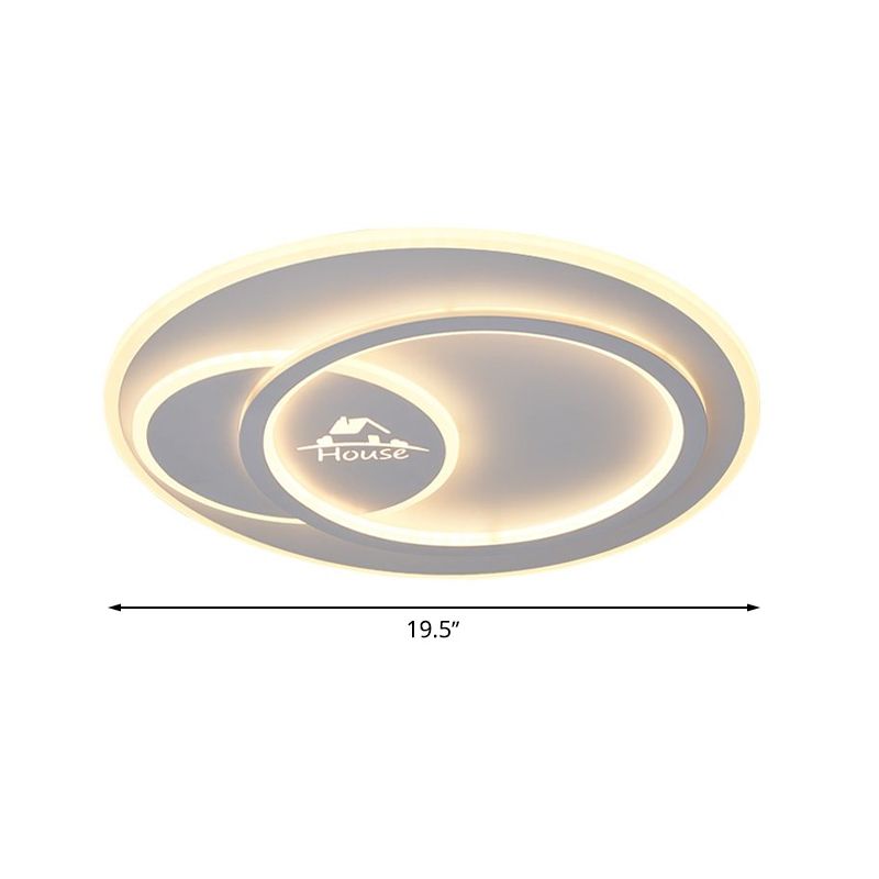 Acrylic Circular Ceiling Flush Mount Modern LED White Flushmount Lighting in Warm/White Light with House Pattern