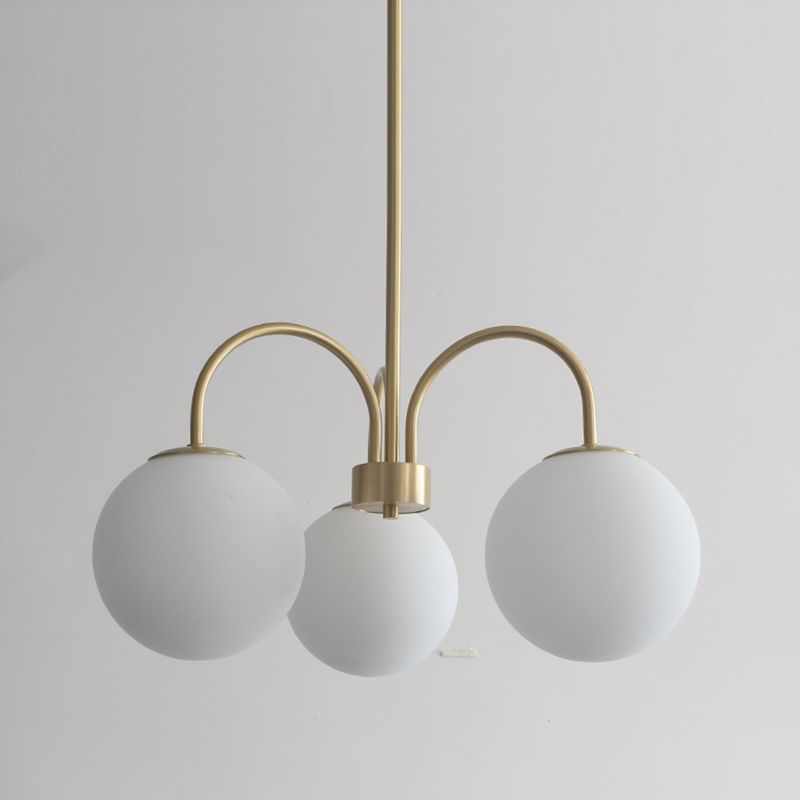 Gold Copper Chandelier Light Fixtures Modern 3-Head Globe Suspension Lamps for Living Room
